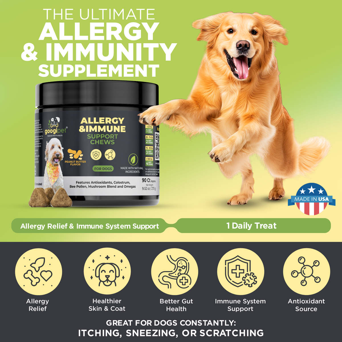 Allergy & Immune Support Chews for Dogs (Peanut Butter Flavor) – alternate view 3