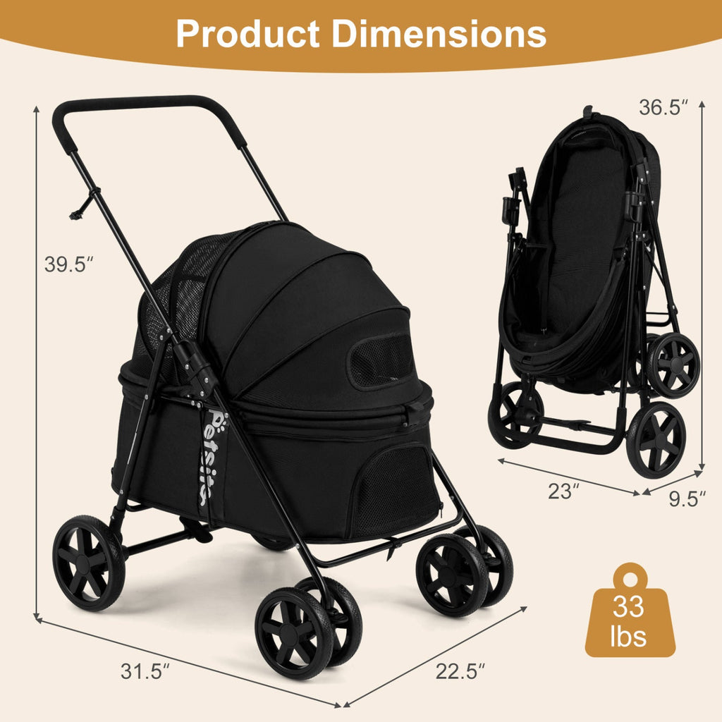 Foldable Pet Stroller for Small to Medium Dogs with Brake – photo 5 of 24