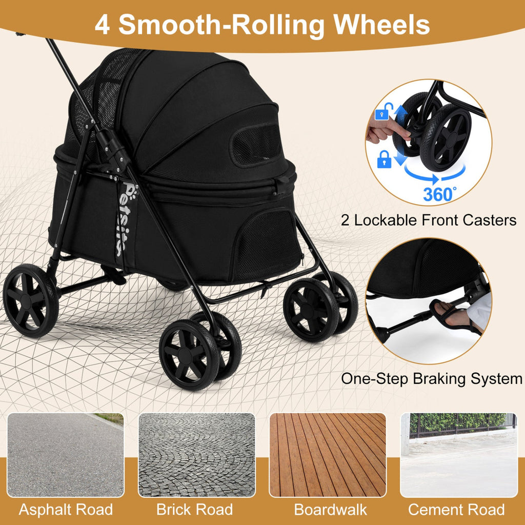 Foldable Pet Stroller for Small to Medium Dogs with Brake – photo 8 of 24