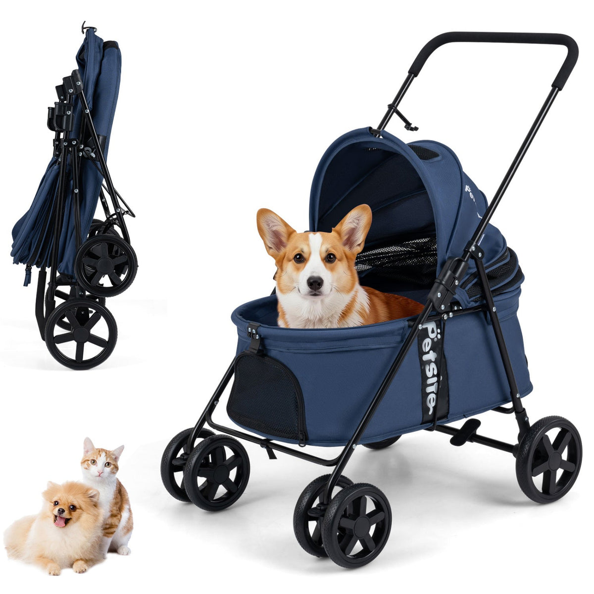Foldable Pet Stroller for Small to Medium Dogs with Brake – photo 20 of 24