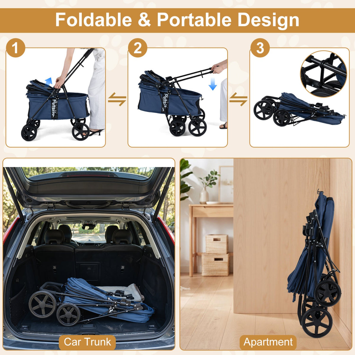 Foldable Pet Stroller for Small to Medium Dogs with Brake – photo 23 of 24