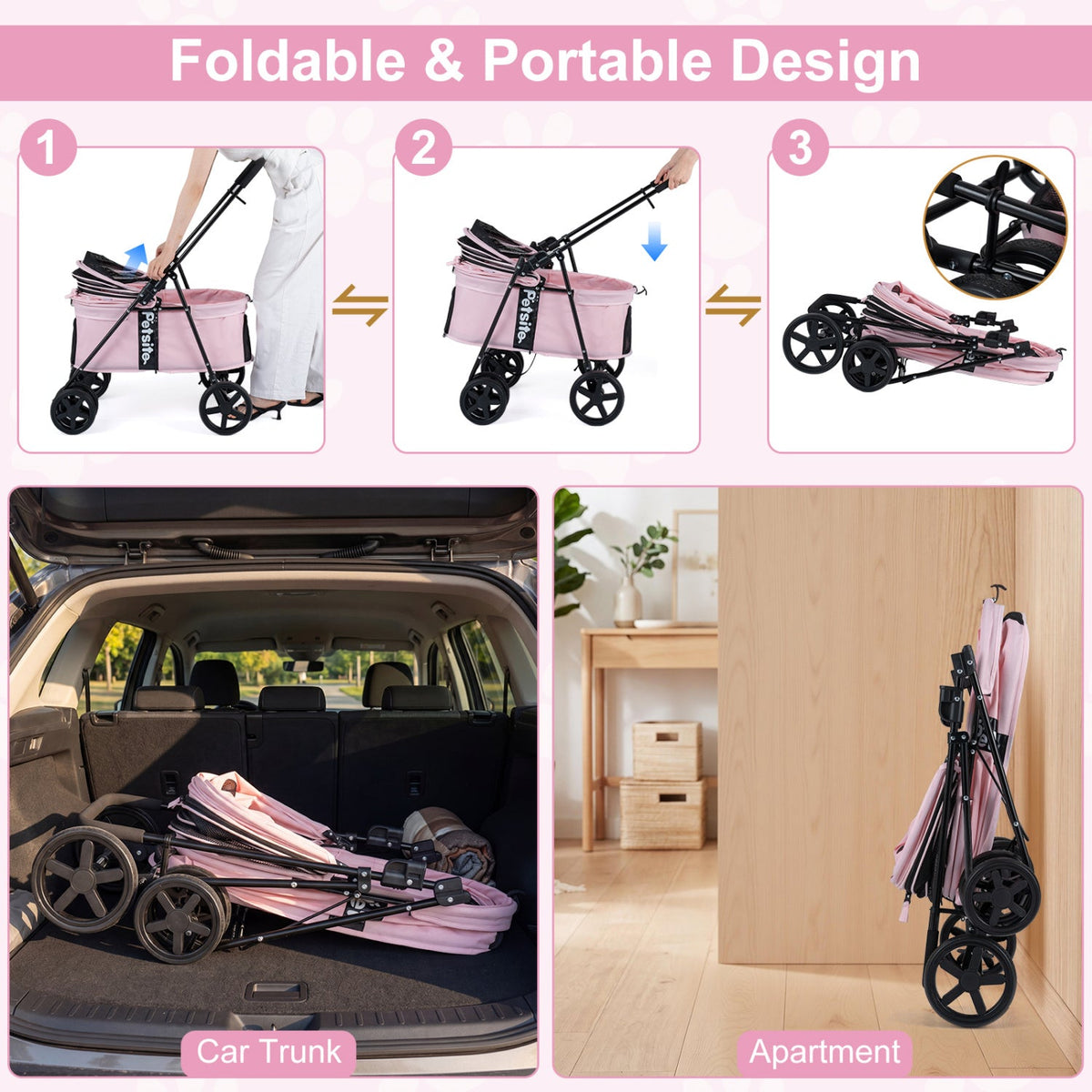 Foldable Pet Stroller for Small to Medium Dogs with Brake – photo 15 of 24