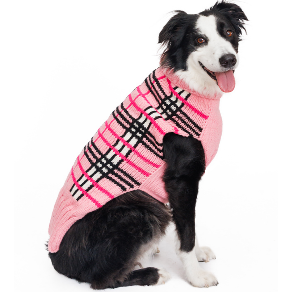 Derby Pink Plaid Dog Sweater 100 Percent Natural Wool with Turtleneck – photo 1 of 7