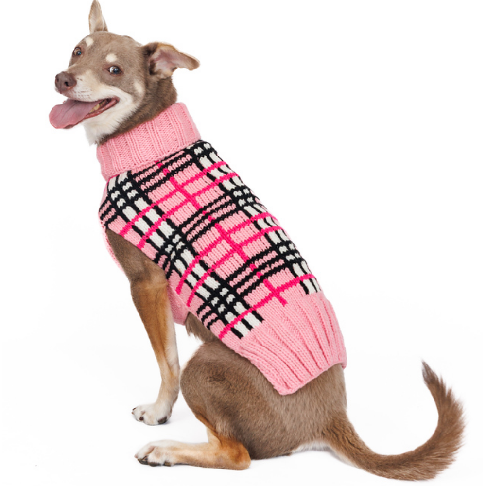 Derby Pink Plaid Dog Sweater 100 Percent Natural Wool with Turtleneck – photo 2 of 7