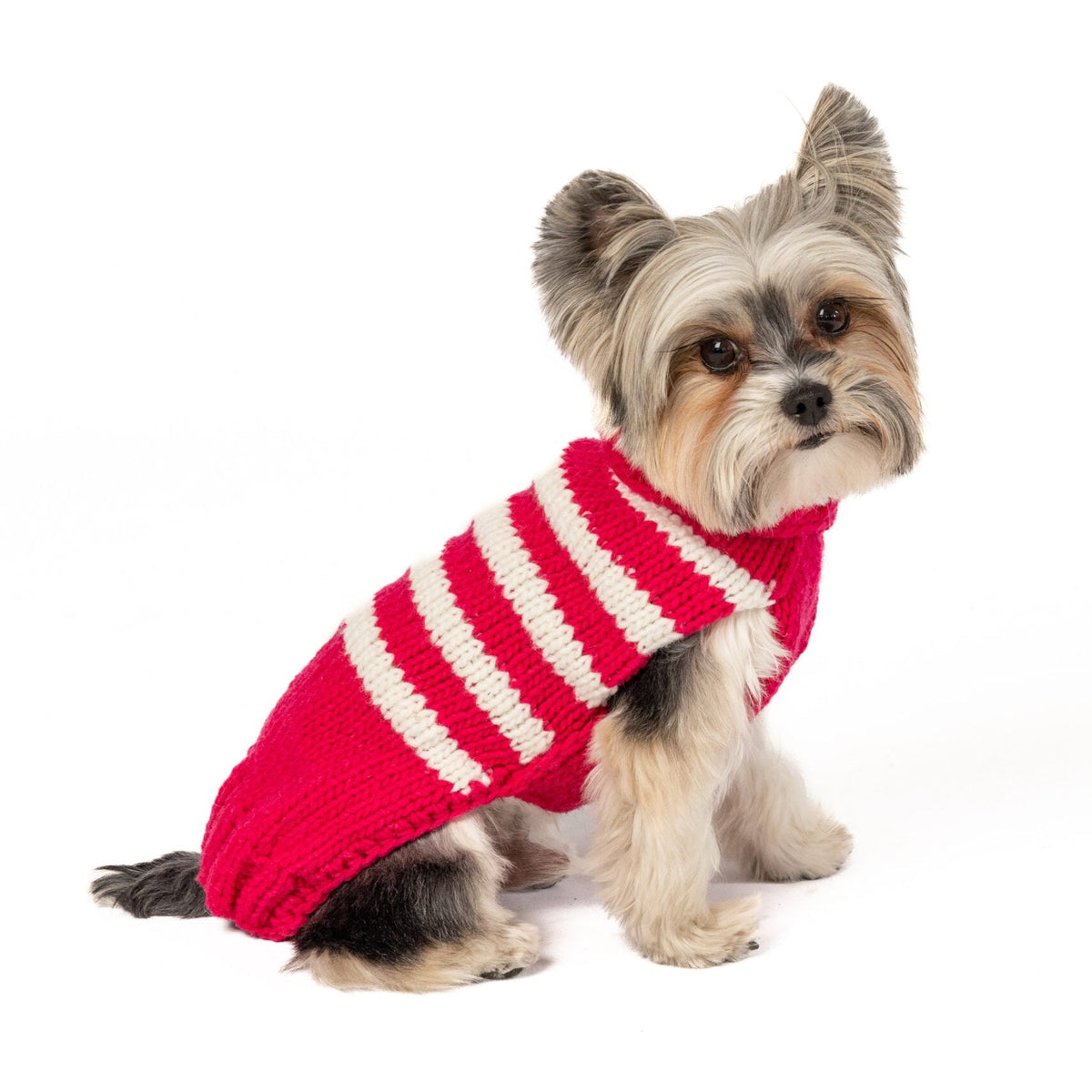 Katie Alpaca Stripe Dog Sweater Hot Pink and White – photo 4 of 4