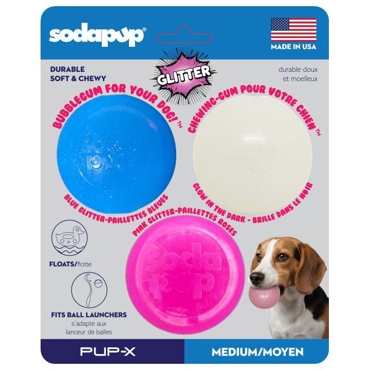SodaPup Glitter Ball blue pink and glow soft rubber dog toy 3-pack – photo 1 of 13