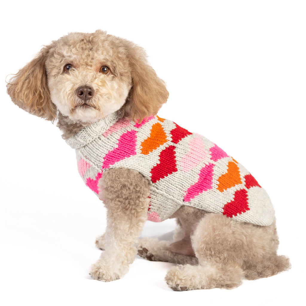 Puppy Love Dog Sweater Colorful Hearts in Pink Orange and Red – photo 2 of 6