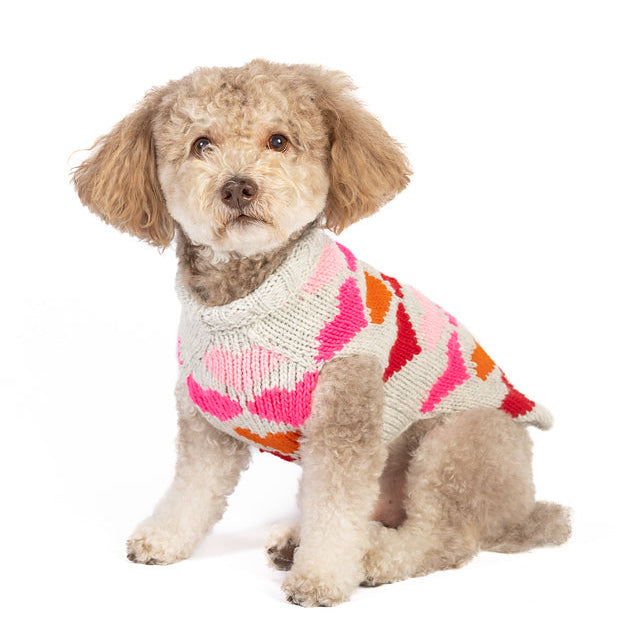 Puppy Love Dog Sweater Colorful Hearts in Pink Orange and Red – photo 3 of 6