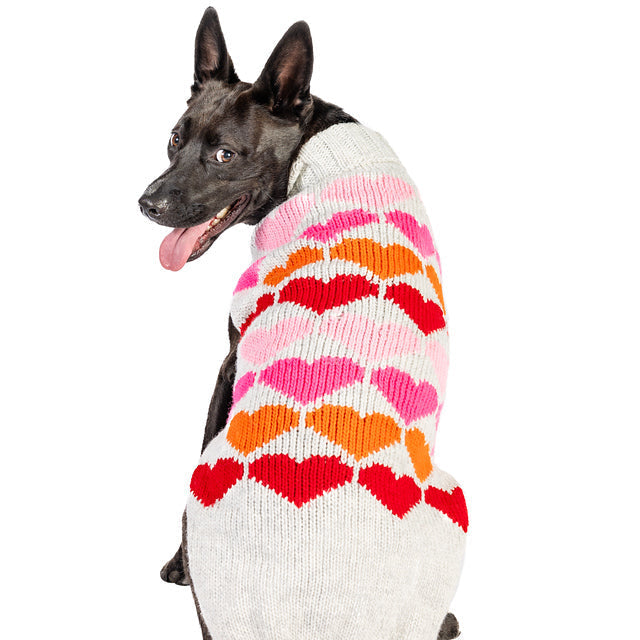 Puppy Love Dog Sweater Colorful Hearts in Pink Orange and Red – photo 5 of 6
