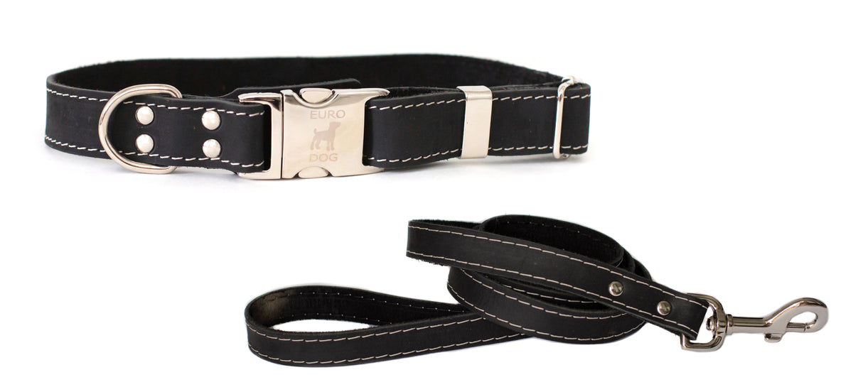 Quick-Release Style Leather Collar and Leash Set – front view