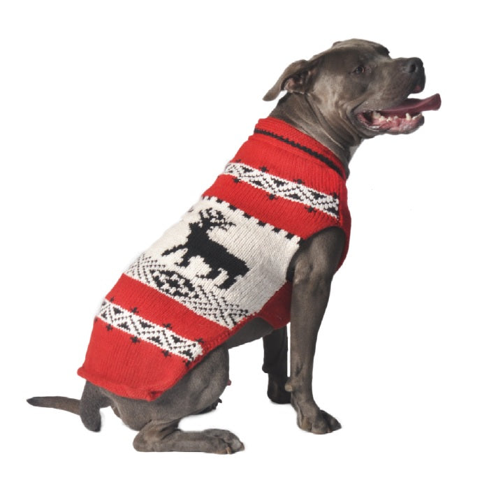 Red Reindeer Shawl Dog Sweater Christmas Red and White – photo 1 of 4