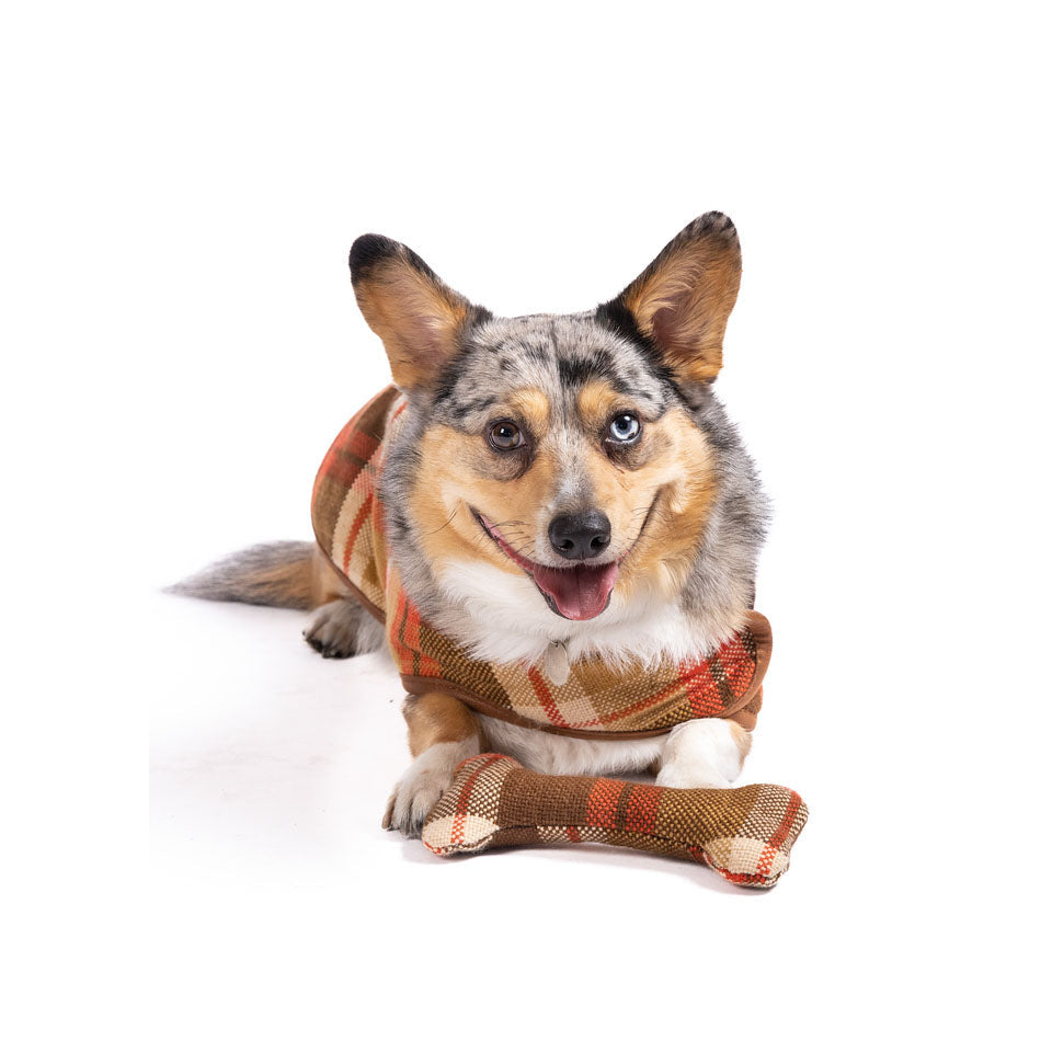 Rust Plaid Dog Coat Fleece Lined with Harness Hole and Faux Leather Trim – photo 2 of 7