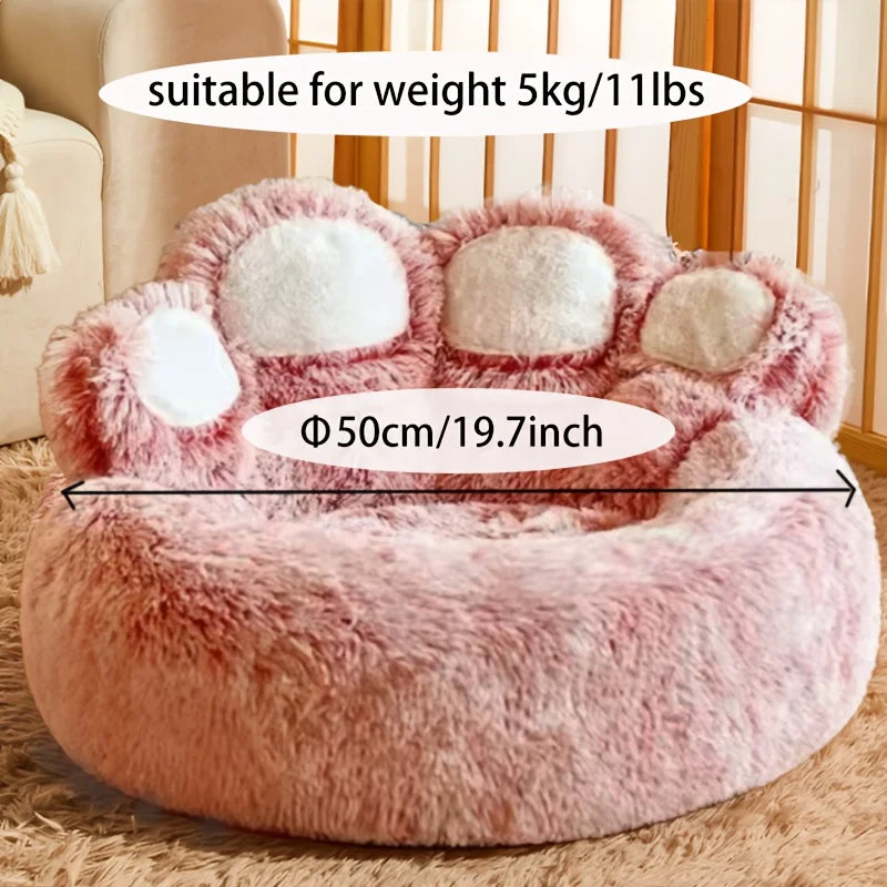 Fluffy Bear Paw Dog Bed – Large, Cute Plush Pet Bed – front view