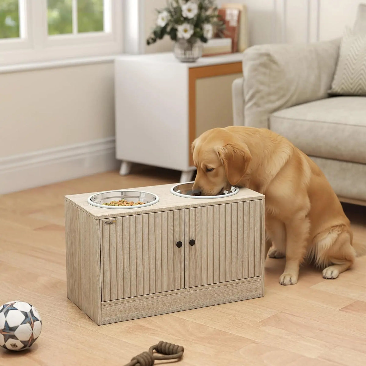 Elevated Dog Bowls with Storage Cabinet & Slow Feeder – Large Pets – alternate view 2