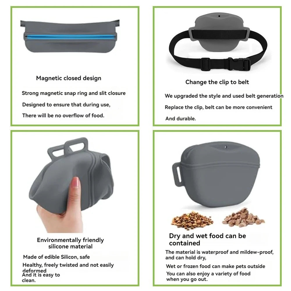 Silicone Dog Treat Bag – Portable Training Waist Pouch with Belt – alternate view 4