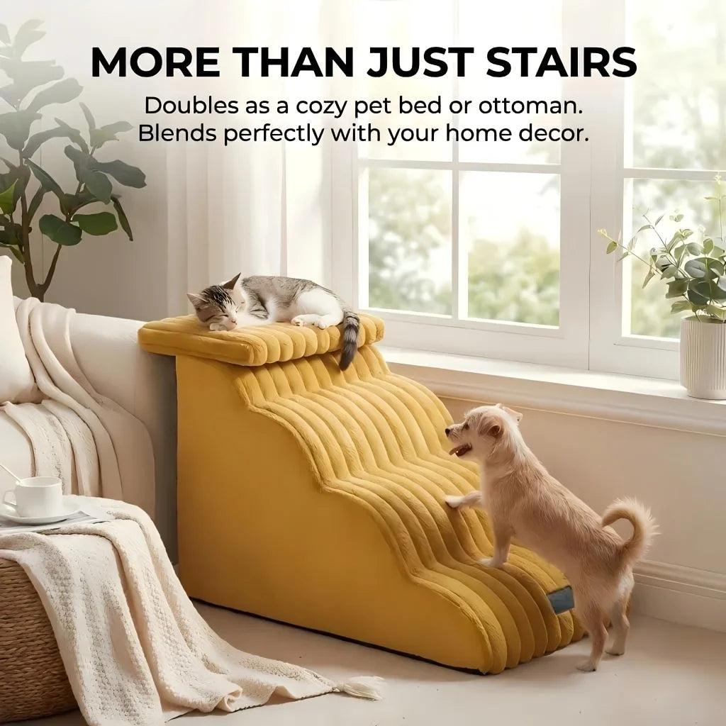 Non-Slip Pet Stairs with 35° Slope Ramp – High Resilience Sponge Steps – front view
