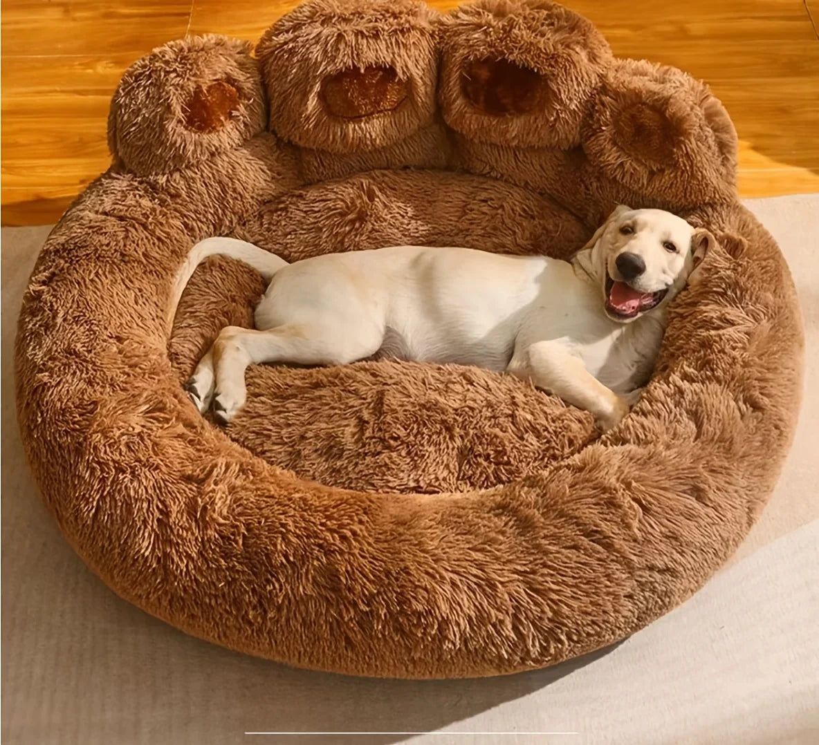Fluffy Bear Paw Dog Bed – Large, Cute Plush Pet Bed – alternate view 14