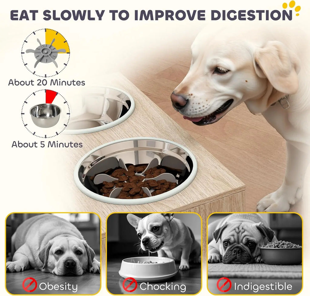 Elevated Dog Bowls with Storage Cabinet & Slow Feeder – Large Pets – alternate view 6