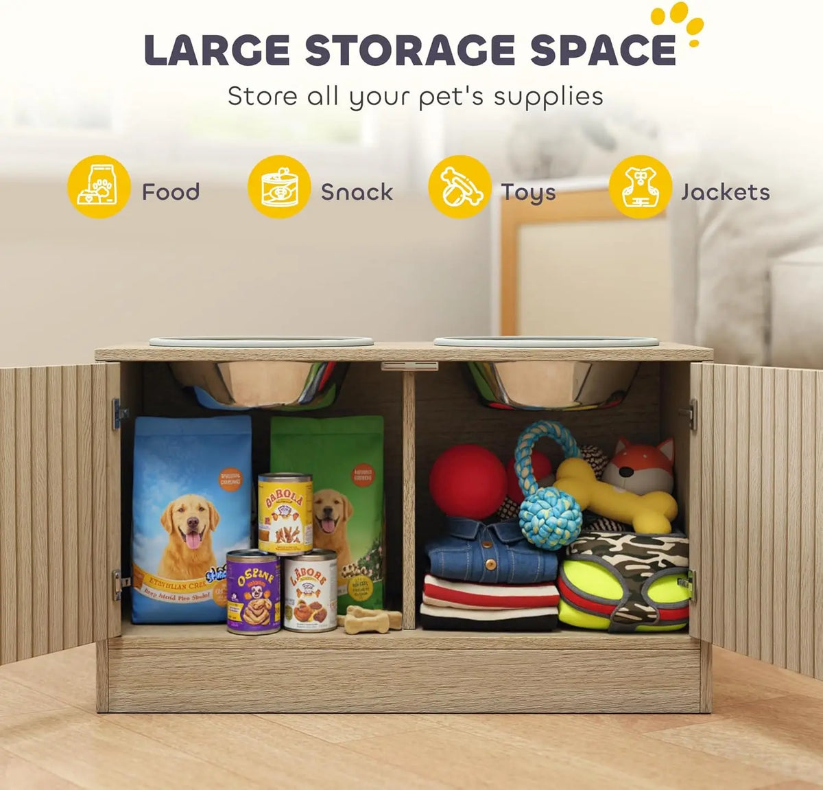 Elevated Dog Bowls with Storage Cabinet & Slow Feeder – Large Pets – alternate view 4