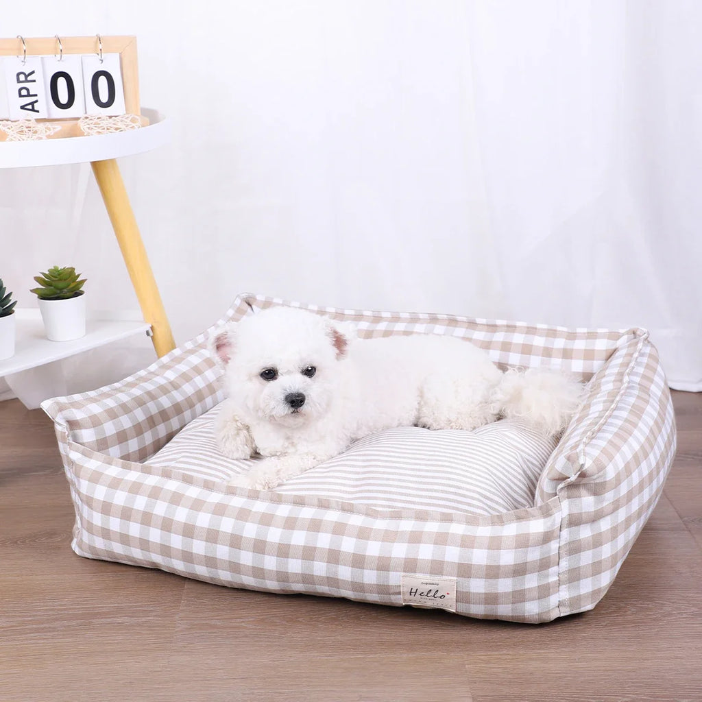 Plaid Dog Bed for Small Dogs – Cozy Sofa Cushion Bed – front view