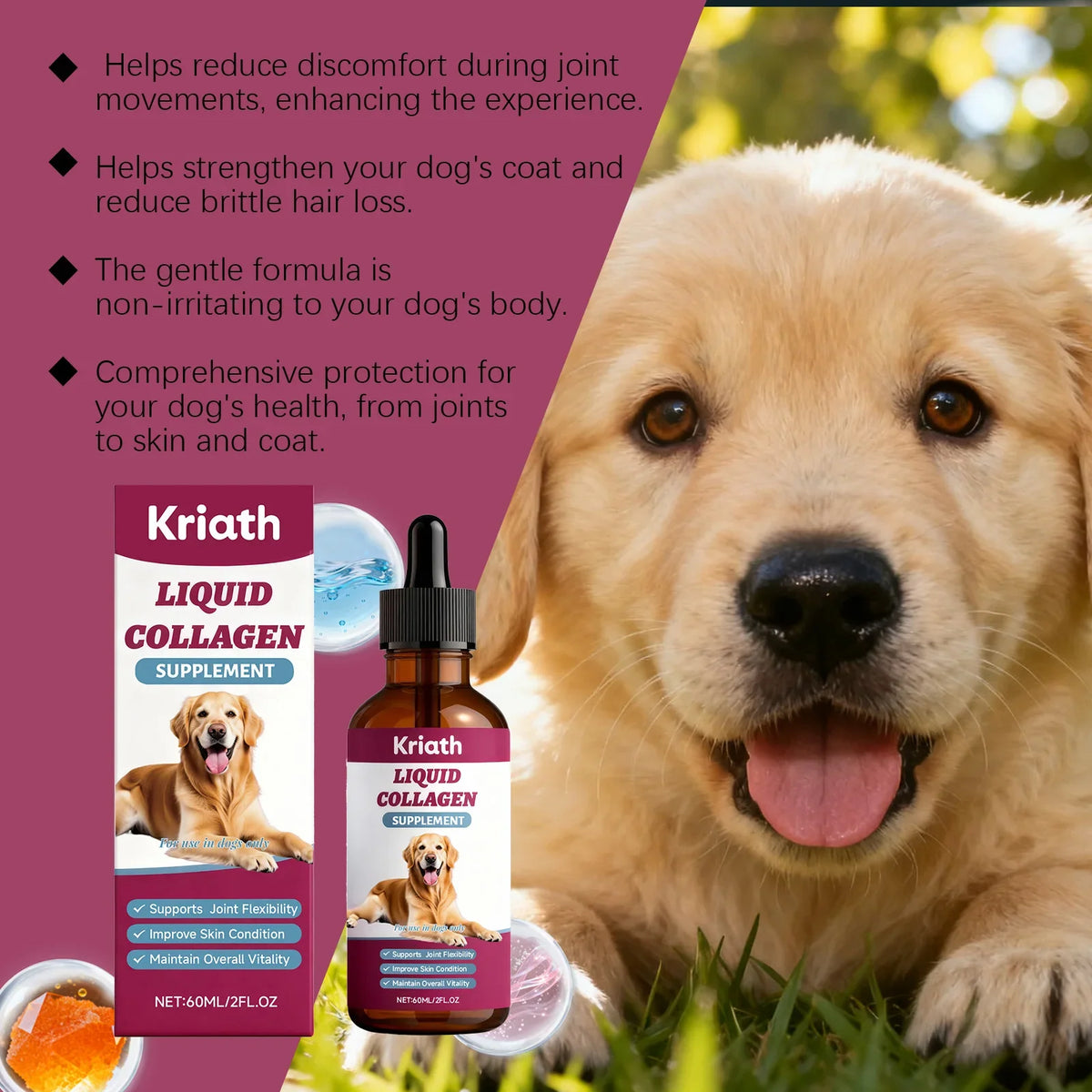 Kriath collagen nutritional drops liquid supplement for dogs – 60 ml bottle – photo 6 of 6