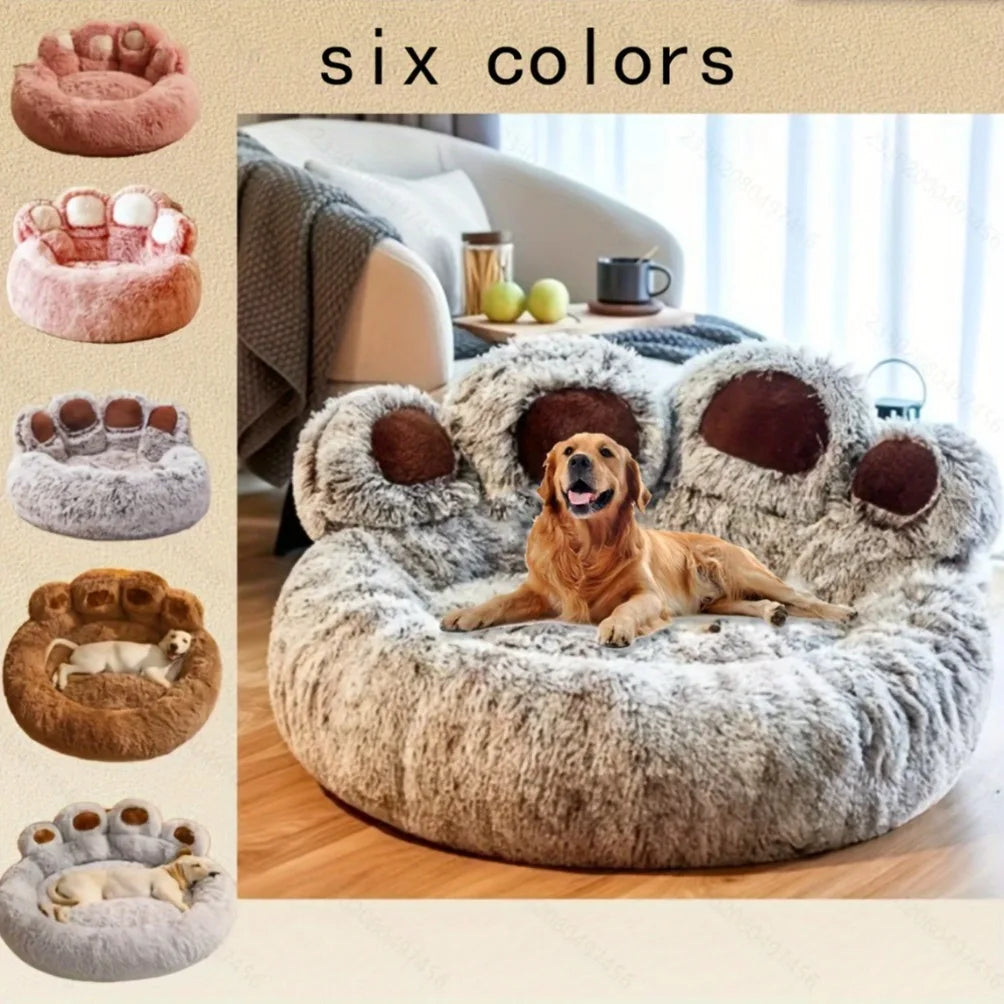 Fluffy Bear Paw Dog Bed – Large, Cute Plush Pet Bed – alternate view 8