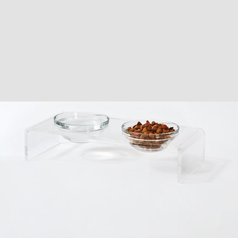 Hiddin Small Glass Bowl Feeder – Lucite Stand – front view