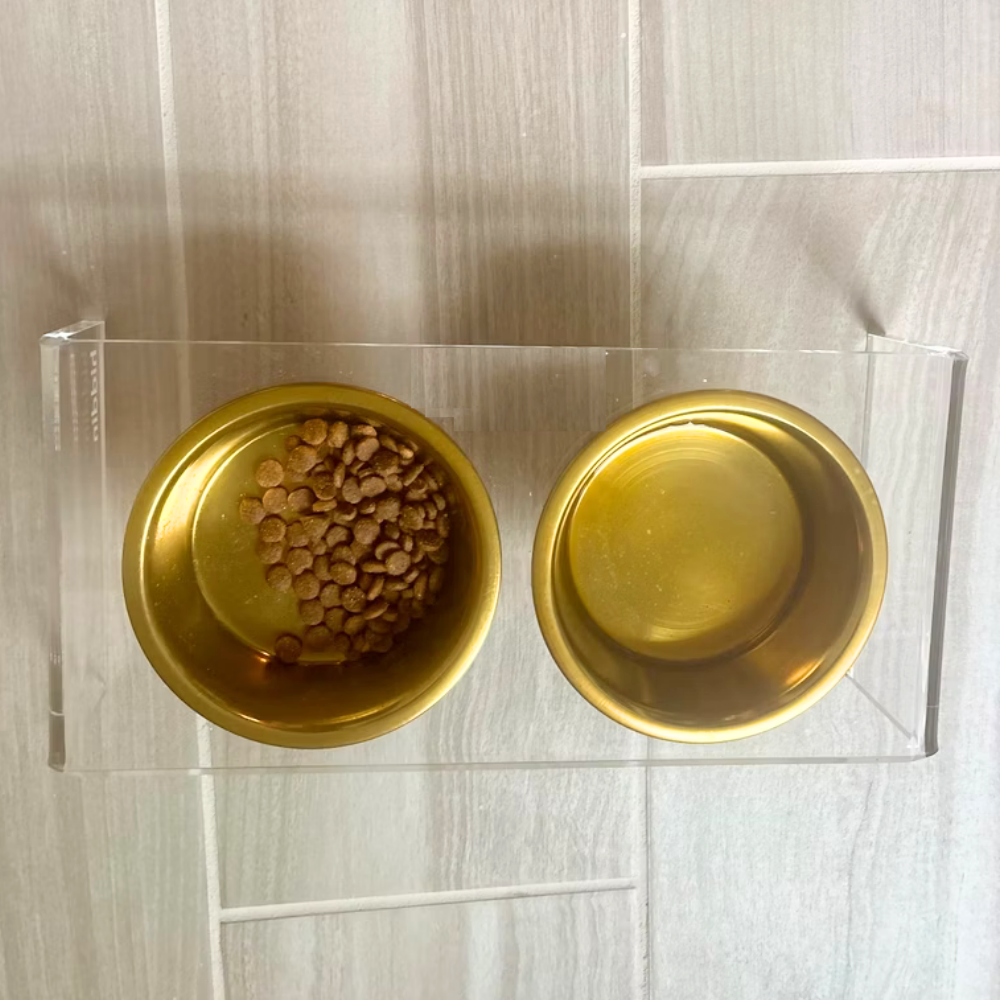 Hiddin Small Gold Feeder – Lucite Stand with Stainless Steel Bowls – alternate view 21