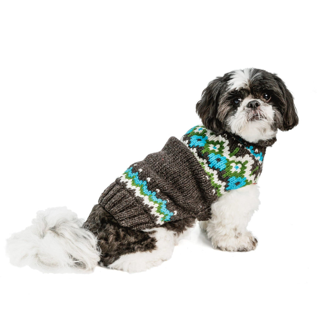Charcoal Fairisle Wool Dog Sweater Turquoise Grey and White – photo 3 of 4