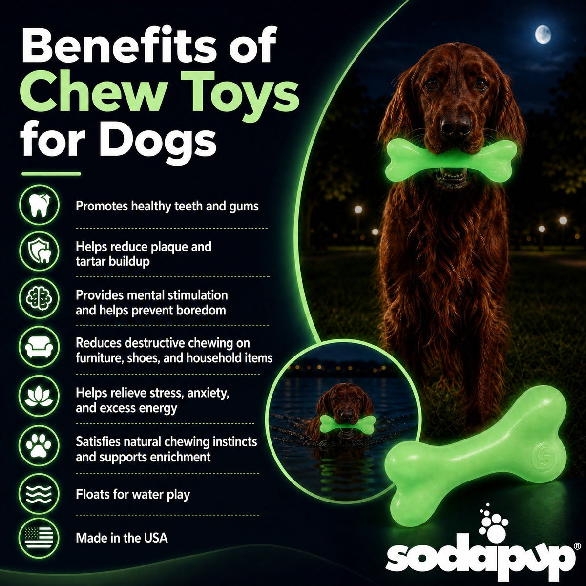 SodaPup PUP-X glow in the dark rubber chew bone dog toy – photo 4 of 10