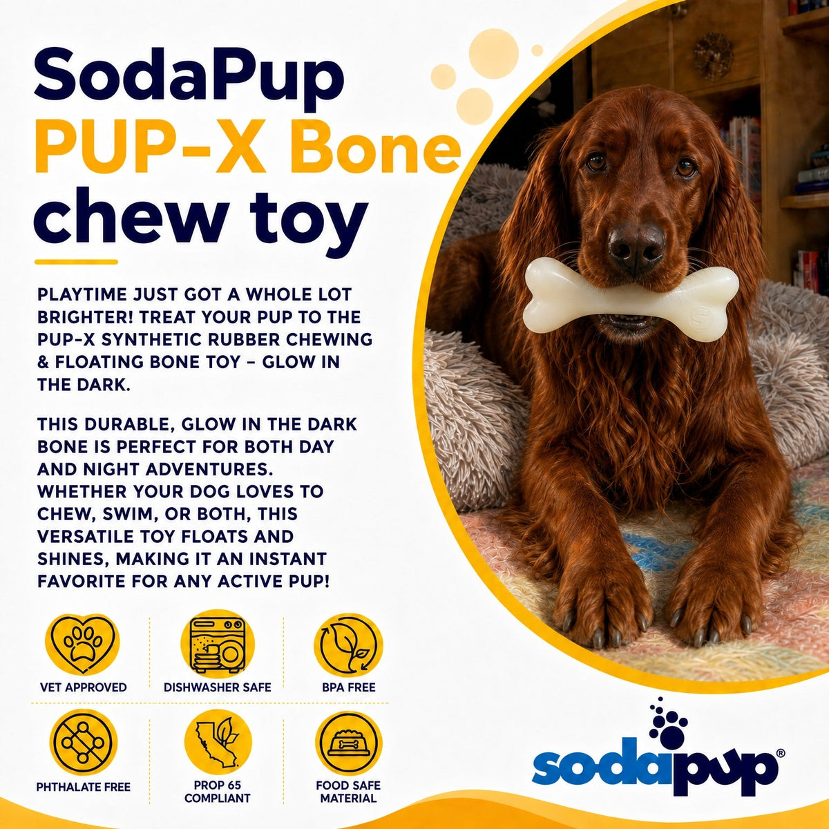 SodaPup PUP-X glow in the dark rubber chew bone dog toy – photo 5 of 10
