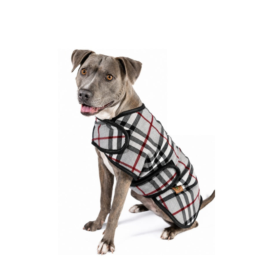 Steel Tartan Plaid Blanket Dog Coat 100 Percent Wool Fleece Lined – photo 1 of 3