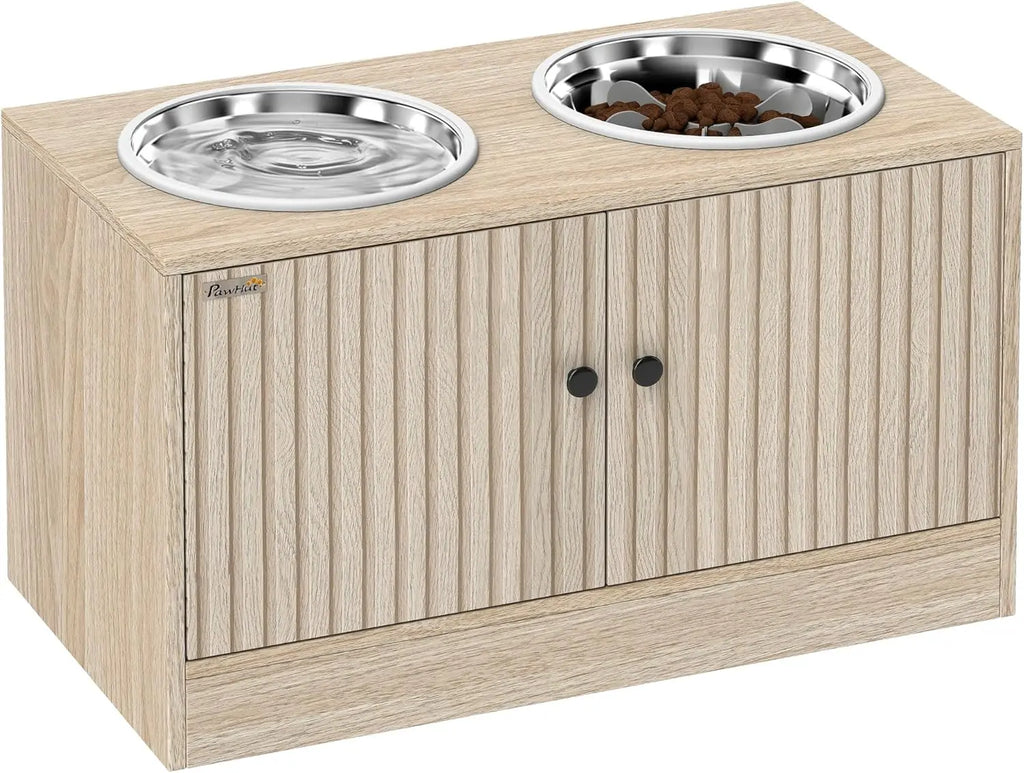 Elevated Dog Bowls with Storage Cabinet & Slow Feeder – Large Pets – front view