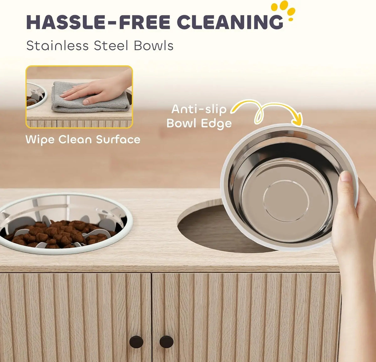 Elevated Dog Bowls with Storage Cabinet & Slow Feeder – Large Pets – alternate view 5