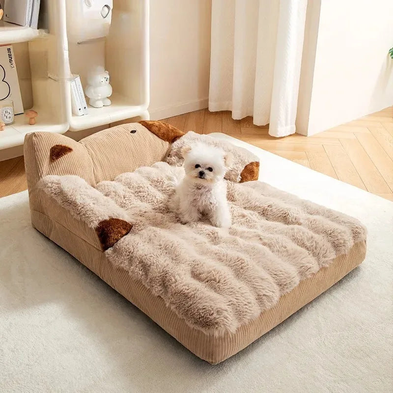 Large Fluffy Dog Sofa Bed – Cozy Cushion Pet Bed Mat – front view