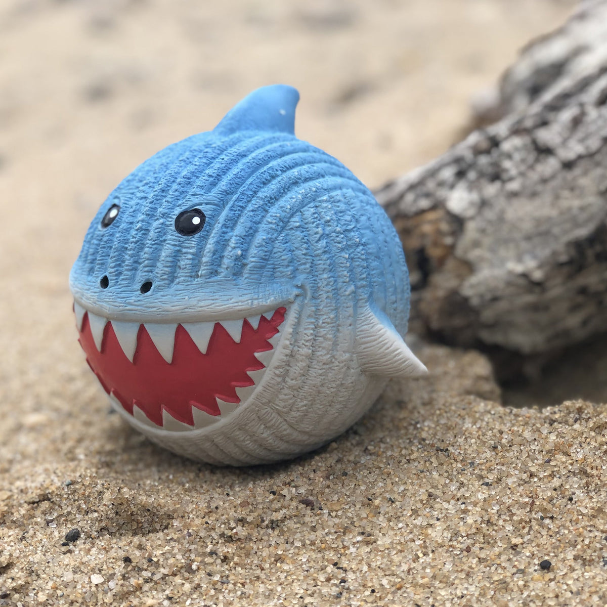 Finn the Shark Ruff-Tex Latex Ball Dog Toy Large, side view