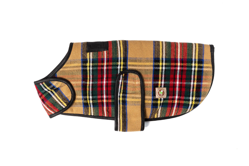 Tan Tartan Plaid Blanket Dog Coat Fleece Lined with Harness Hole – photo 5 of 5