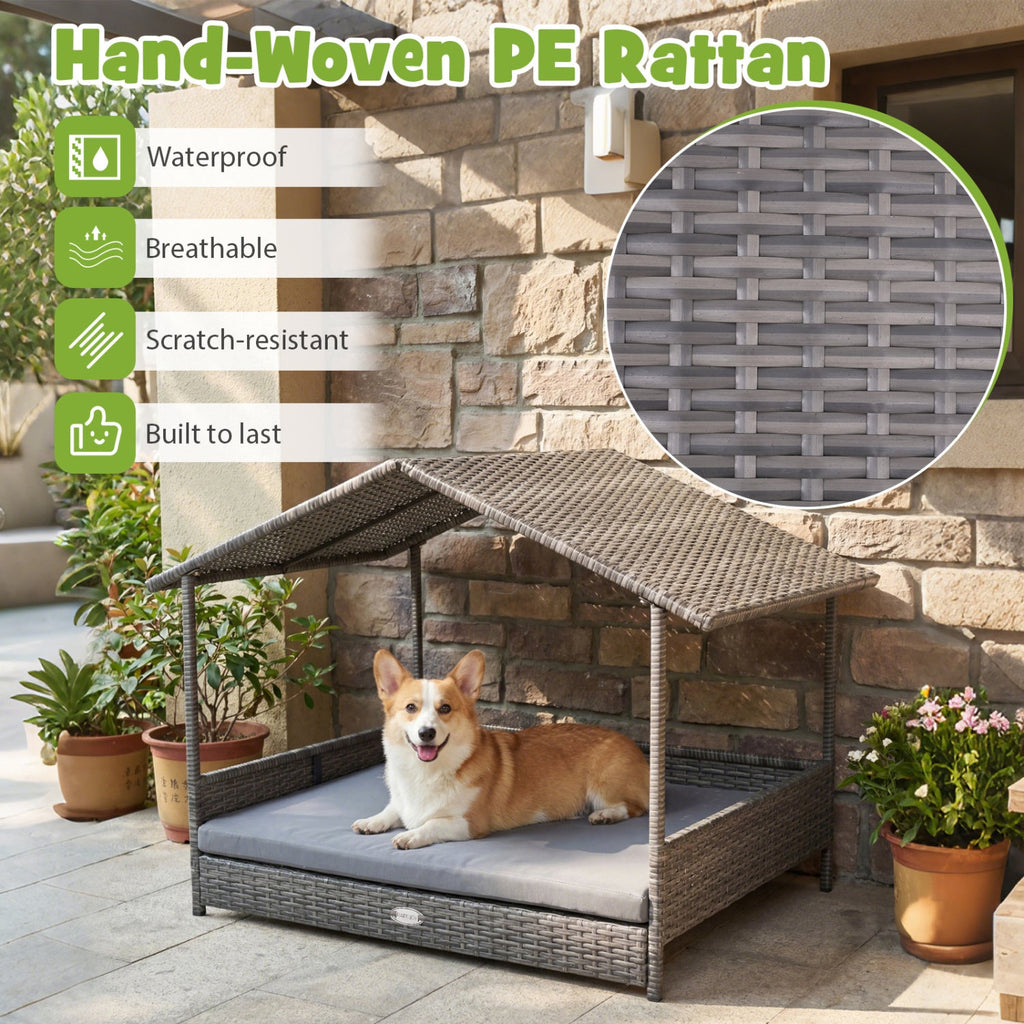 Wicker Dog House Elevated PE Rattan Bed with Canopy Gray – photo 5 of 8
