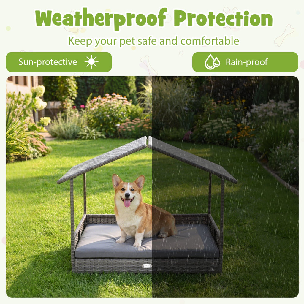 Wicker Dog House Elevated PE Rattan Bed with Canopy Gray – photo 6 of 8