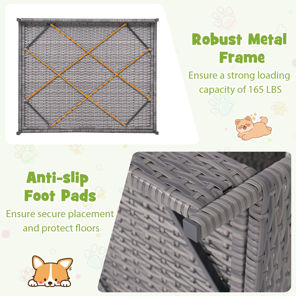 Wicker Dog House Elevated PE Rattan Bed with Canopy Gray – photo 7 of 8
