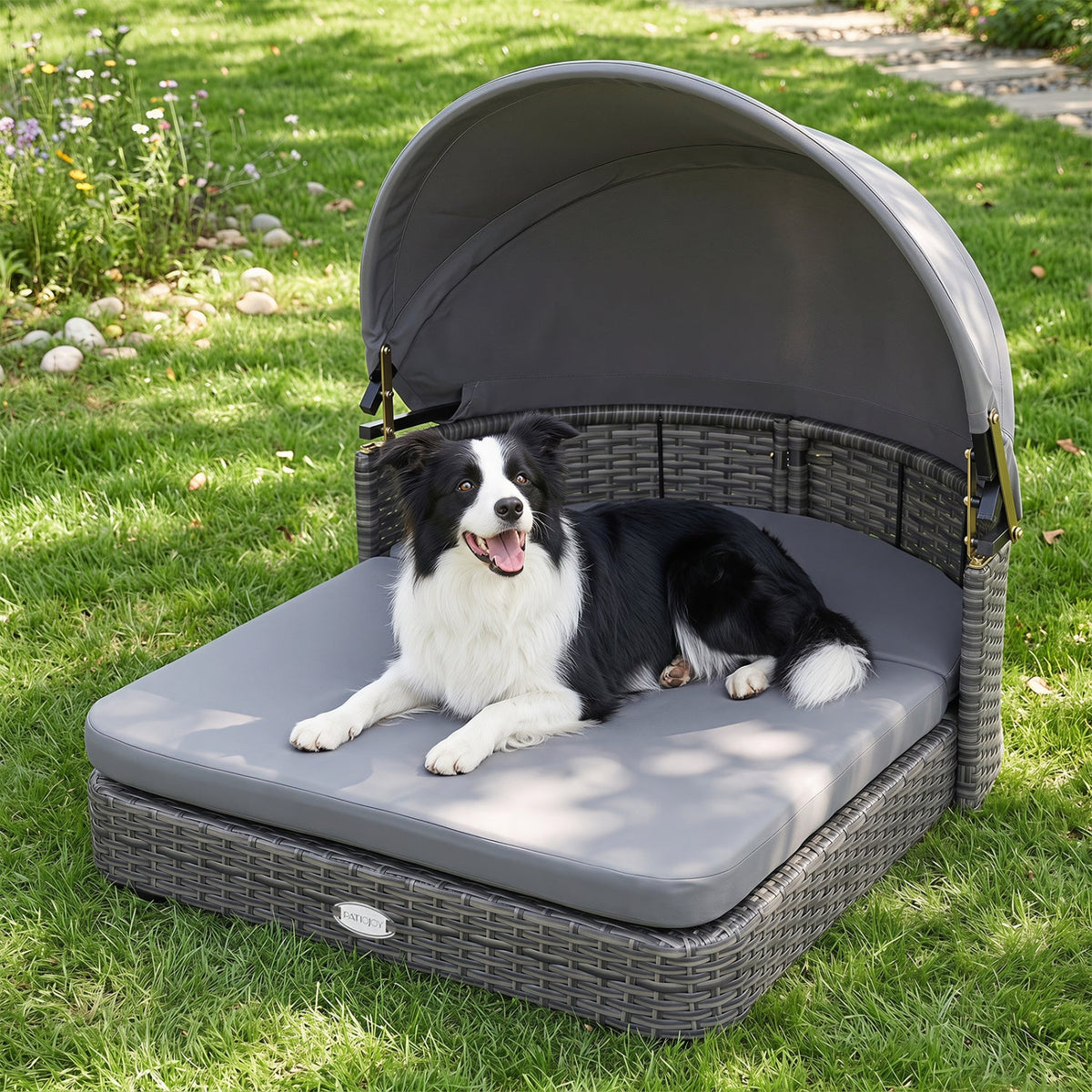 Wicker Dog House with Adjustable Canopy and Cushions – photo 1 of 8