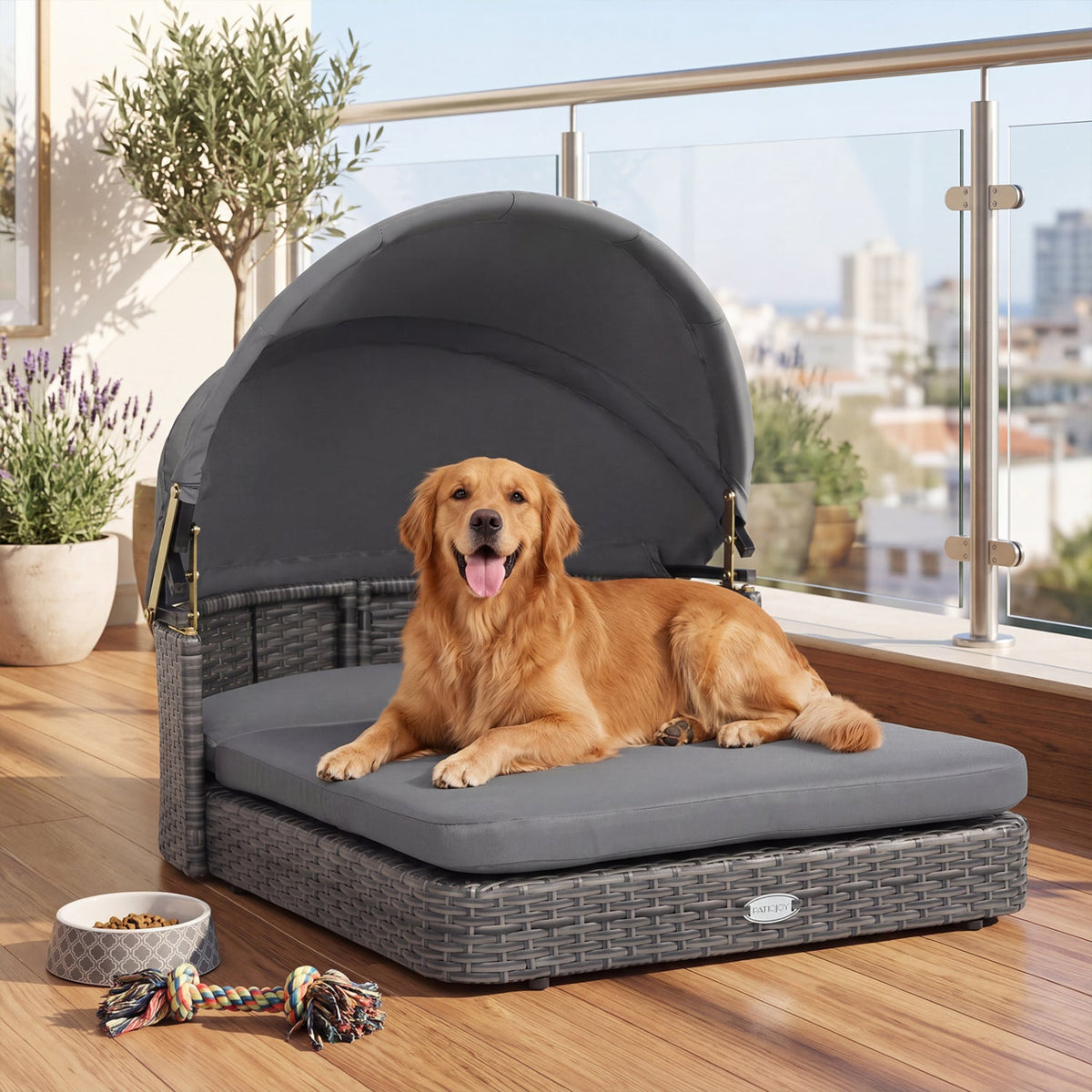 Wicker Dog House with Adjustable Canopy and Cushions – photo 2 of 8