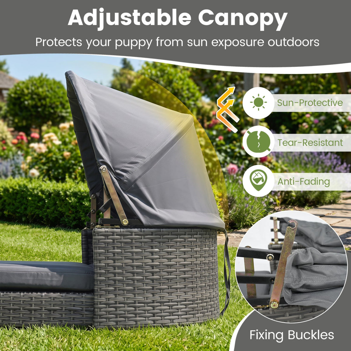 Wicker Dog House with Adjustable Canopy and Cushions – photo 6 of 8