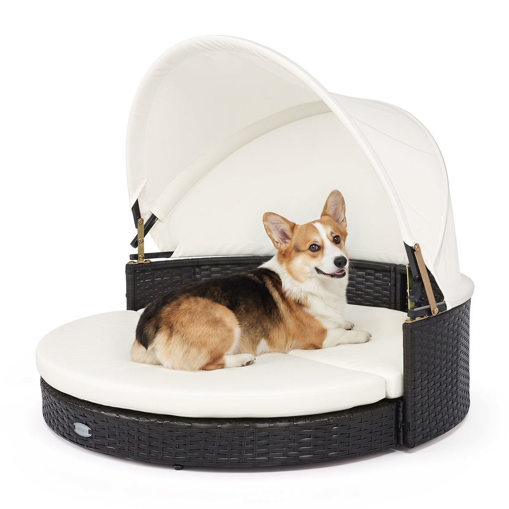 Wicker Dog House with Retractable Canopy and Cushion – photo 3 of 8