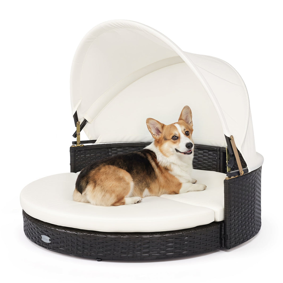 Wicker Dog House with Retractable Canopy and Cushion – photo 3 of 8