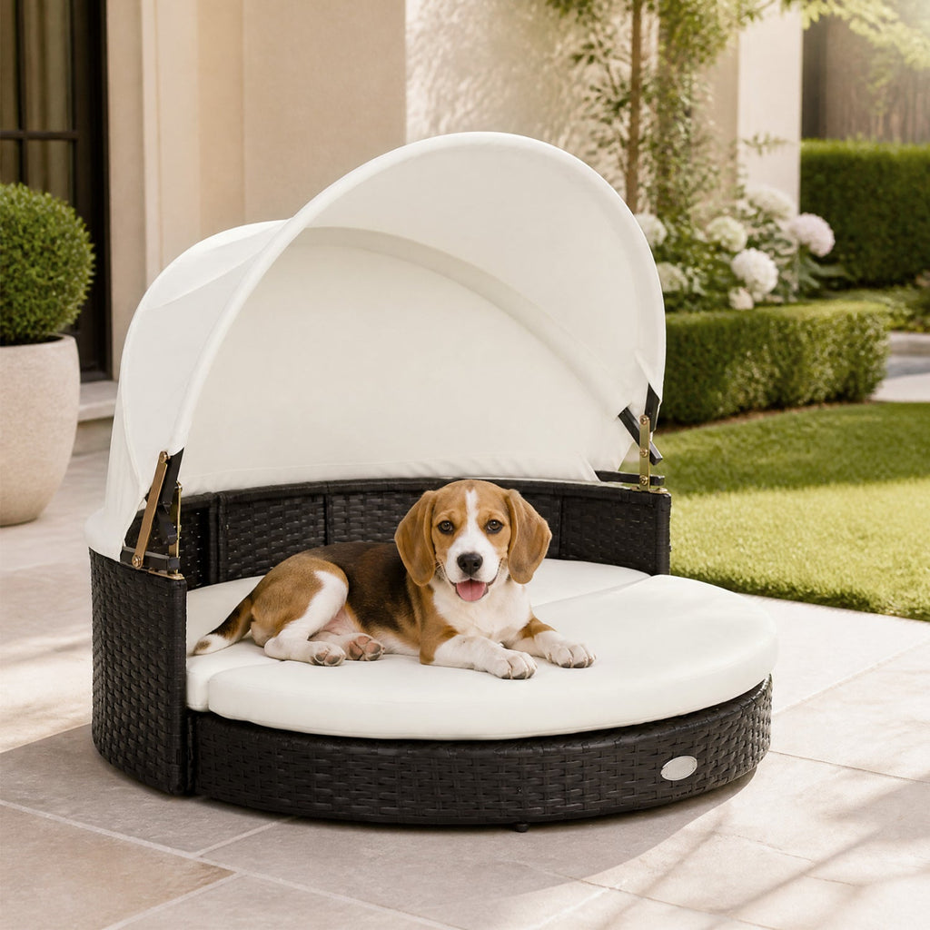 Wicker Dog House with Retractable Canopy and Cushion – photo 1 of 8