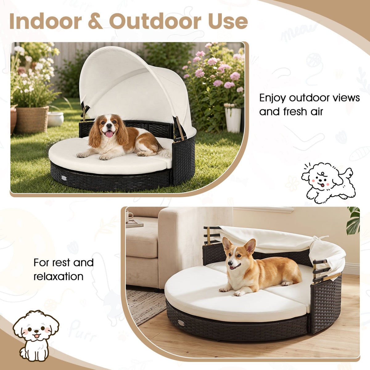 Wicker Dog House with Retractable Canopy and Cushion – photo 6 of 8