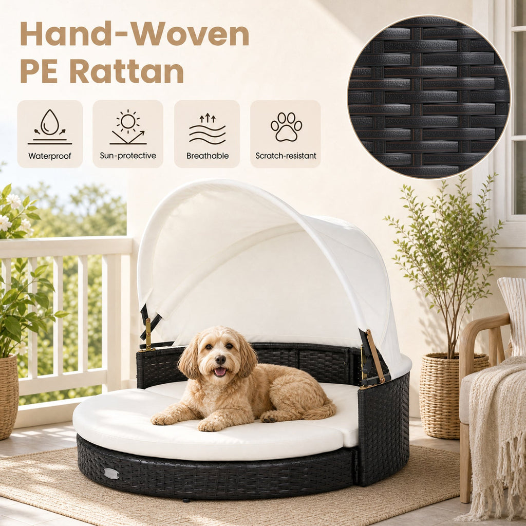 Wicker Dog House with Retractable Canopy and Cushion – photo 7 of 8