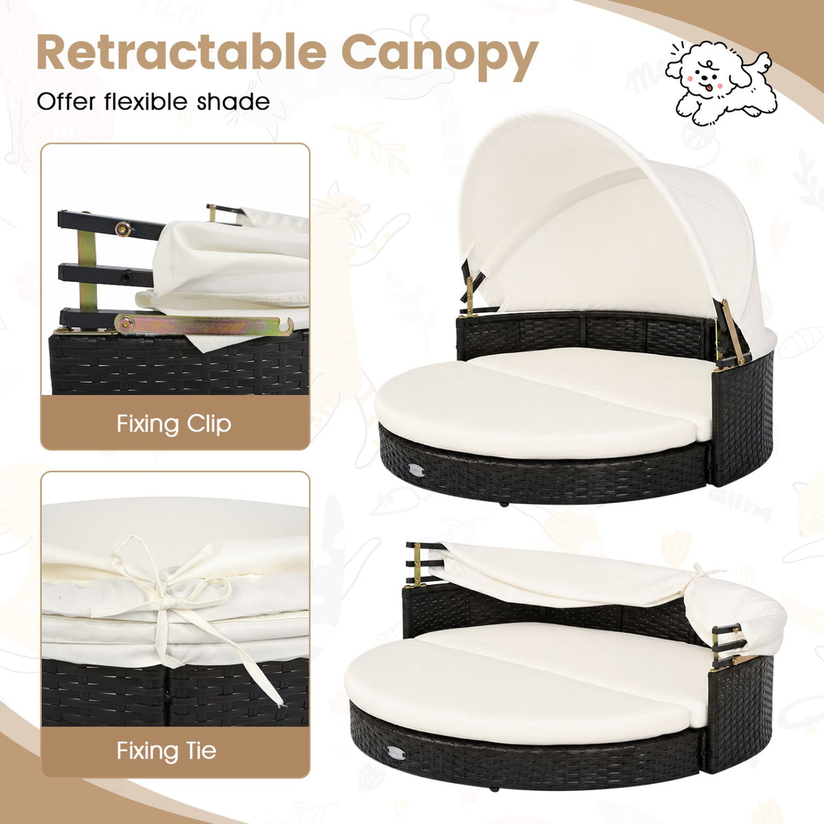 Wicker Dog House with Retractable Canopy and Cushion – photo 8 of 8