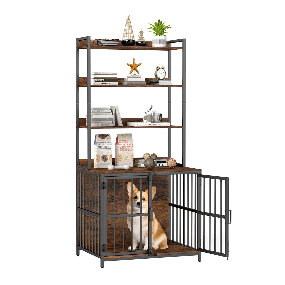 Wooden Dog Crate Furniture with Storage Shelves Rustic Brown – photo 3 of 8